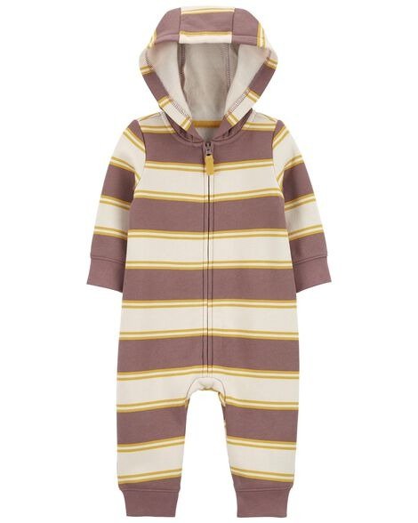 Carters - Baby Striped Hooded Zip-Up Fleece Jumpsuit