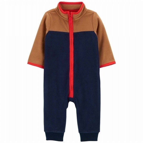 Carters - Colourblock Zip-Up Fleece Jumpsuit - Baby Boy
