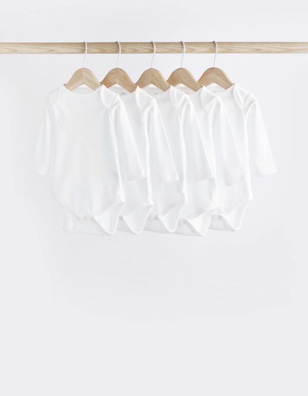 Next - White 5 Pack Essential Baby Long Sleeve Bodysuits